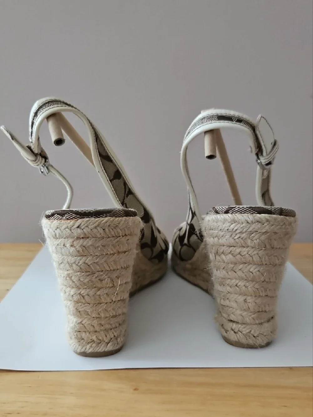 Coach Beige Canvas Kara Espadrille Slingback Wedges 10B Signature